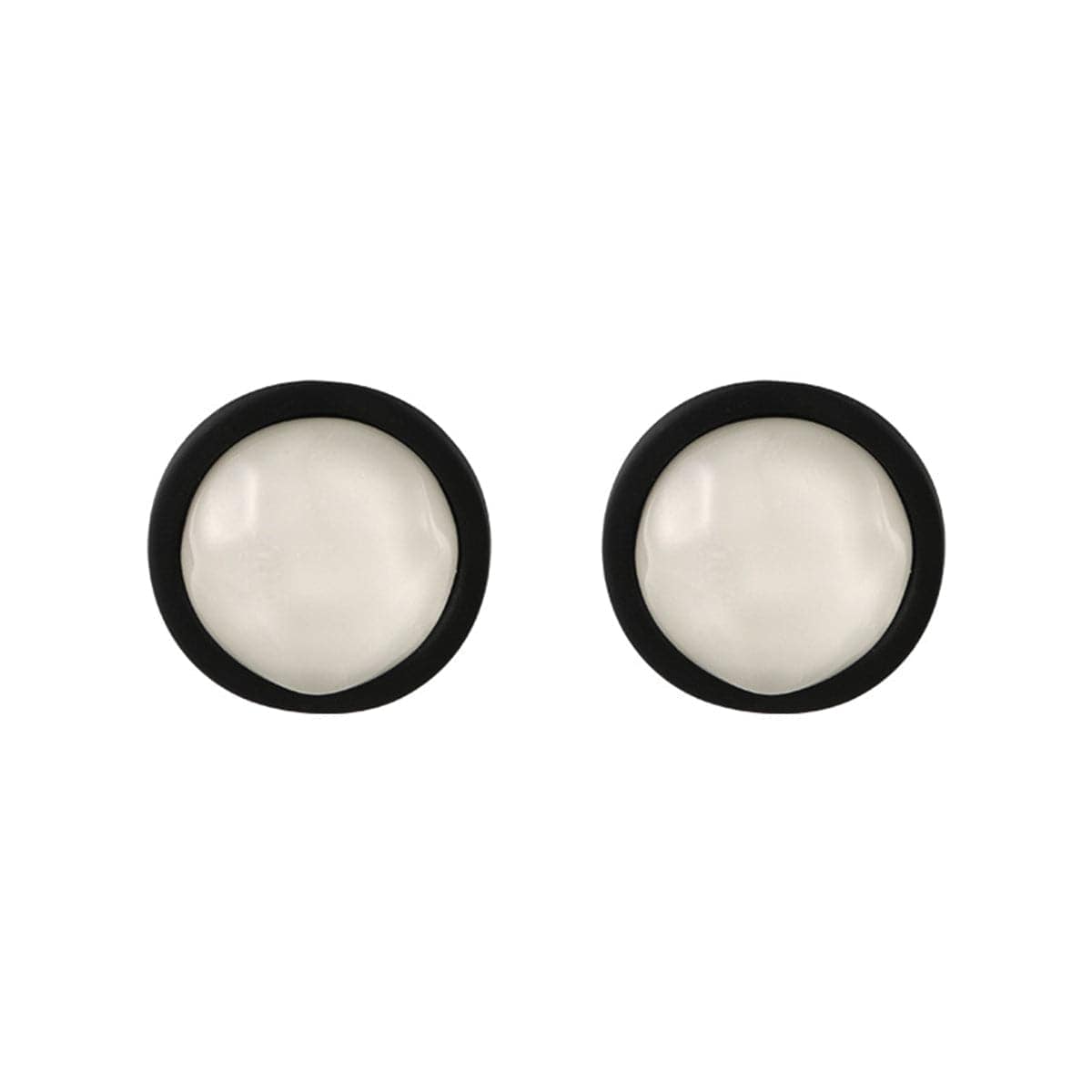 Black Acrylic & Resin Silvertone Round Stud Earring