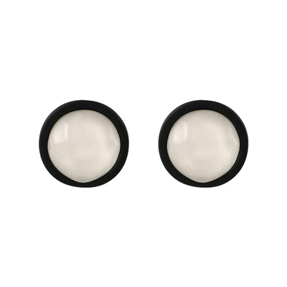Black Acrylic & Resin Silvertone Round Stud Earring