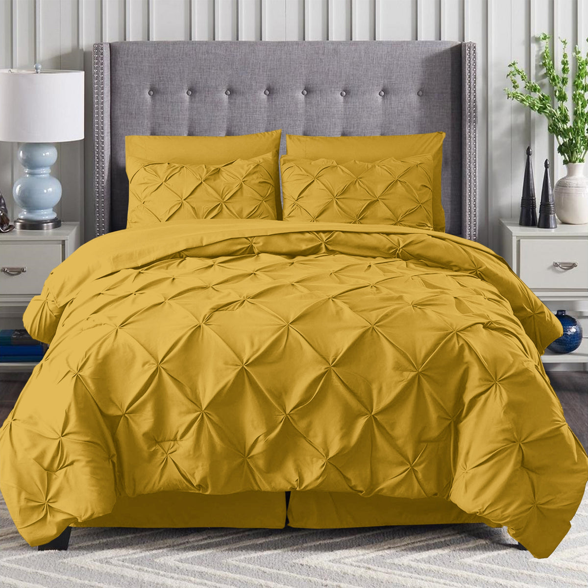 Elegant Comfort 8-Piece Pintuck Pinch Pleated Comforter Set - Includes 4-Piece Sheet Set with Double Sided Storage Pockets