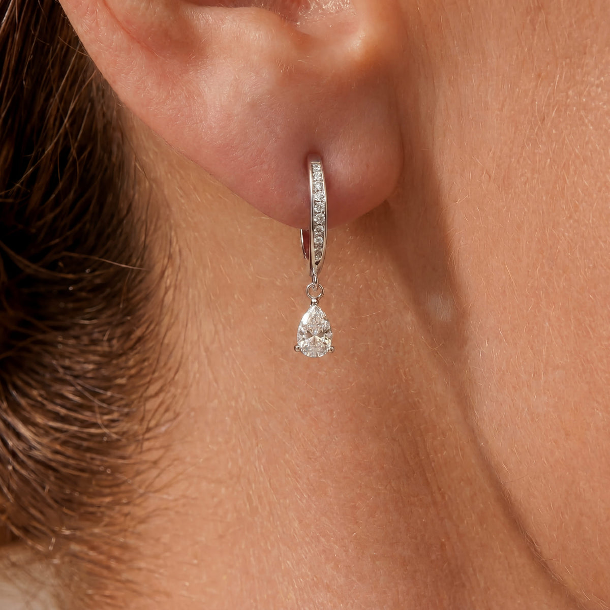 Cubic Zirconia Sterling Silver Rhodium Plated Teardrop Earrings