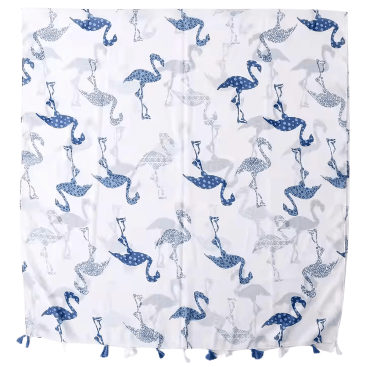 Blue Flamingo Print Scarf with Tassel Accents