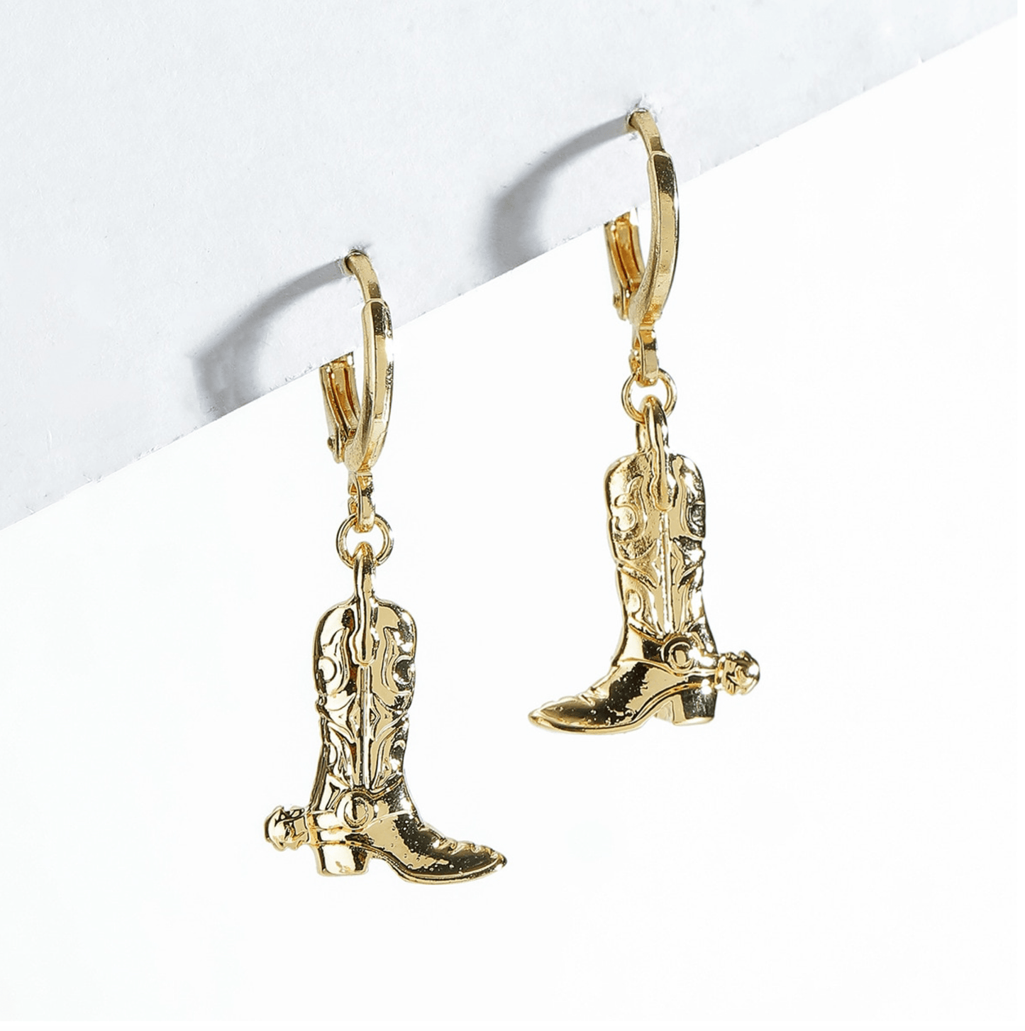 Goldtone Cowboy Boots Huggie Hoop Earrings
