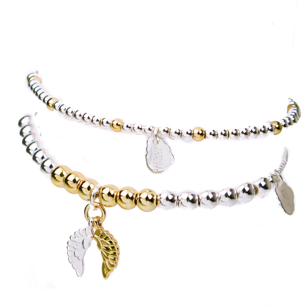 Estella Bartlett Angel Wings Bracelet Set of 2 Silver and Gold Beaded bracelets