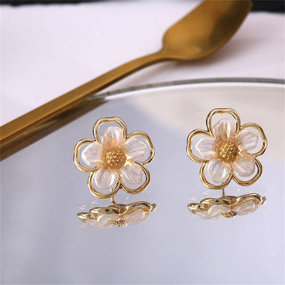 Acrylic & Goldtone Flower Stud Earrings