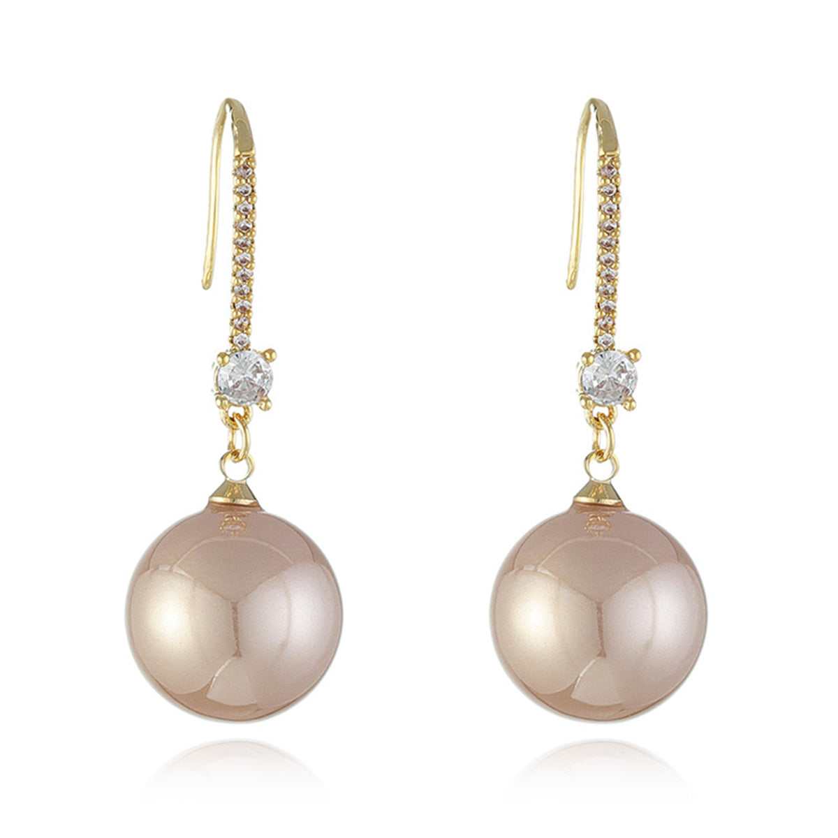 Cubic Zirconia & Champagne Pearl Goldtone Dangle Drop Earrings