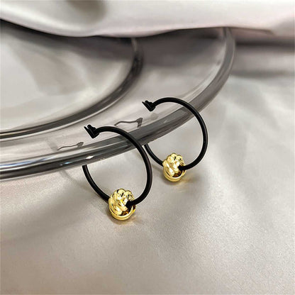 Black & Goldtone Ball Hoop Earrings