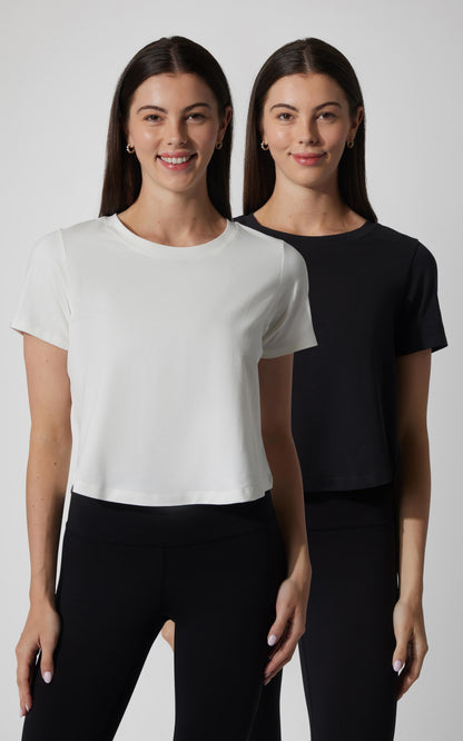 90 Degree by Reflex 2 PK Airlite Cotton Boxy Cropped Short Sleeve Tee