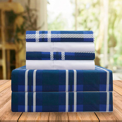 Elegant Comfort 6-Piece Plaid Pattern Bed Sheet Set - Soft as a Hotel Premium Quality