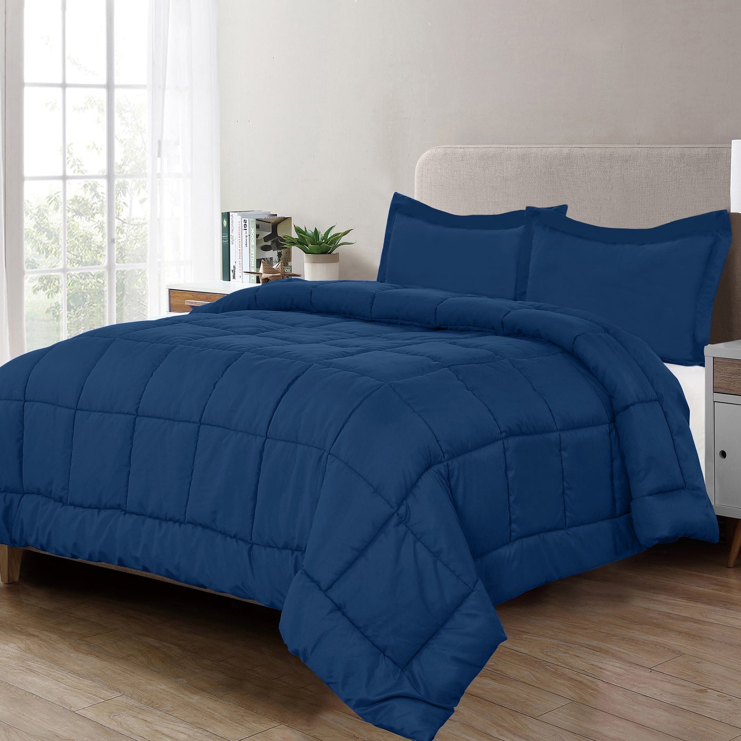 Elegant Comfort 3-Piece Box Stitched Comforter & Shams - Duvet Insert with 4 Corner Tabs