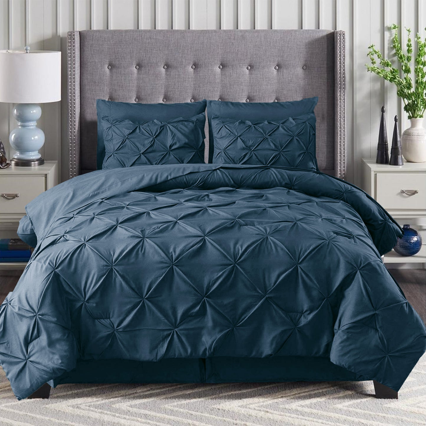 Elegant Comfort 8-Piece Pintuck Pinch Pleated Comforter Set - Includes 4-Piece Sheet Set with Double Sided Storage Pockets