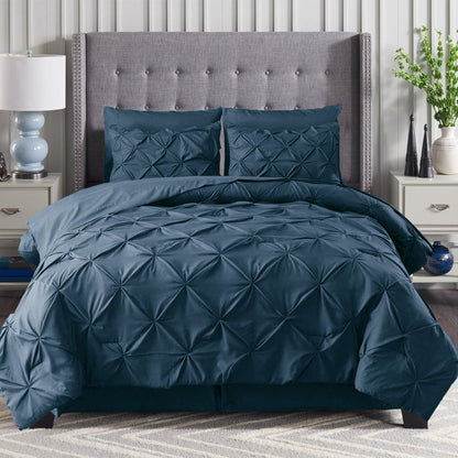 Elegant Comfort 8-Piece Pintuck Pinch Pleated Comforter Set - Includes 4-Piece Sheet Set with Double Sided Storage Pockets