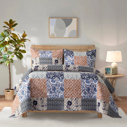 Elegant Comfort 3-Piece Patch Plaid Quilted Reversible Bedspread Coverlet Set