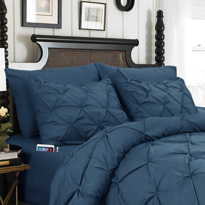Elegant Comfort 8-Piece Pintuck Pinch Pleated Comforter Set - Includes 4-Piece Sheet Set with Double Sided Storage Pockets