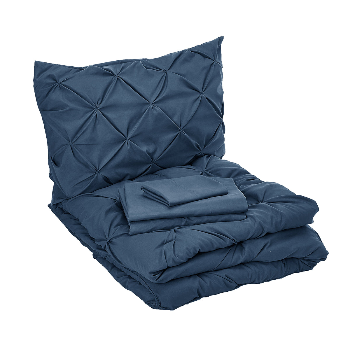 Elegant Comfort 8-Piece Pintuck Pinch Pleated Comforter Set - Includes 4-Piece Sheet Set with Double Sided Storage Pockets