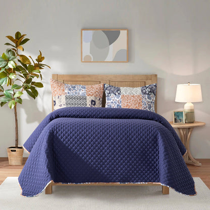 Elegant Comfort 3-Piece Patch Plaid Quilted Reversible Bedspread Coverlet Set