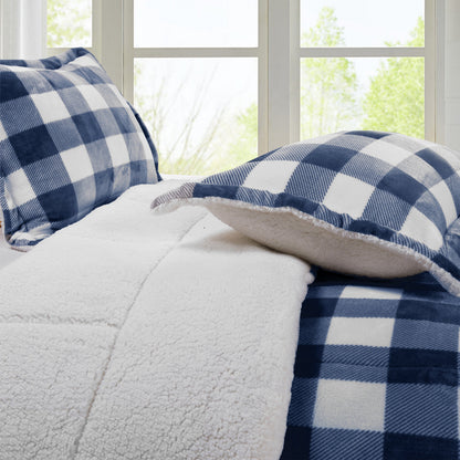 Elegant Comfort 3-Piece Buffalo Micro-Suede Reversible Sherpa - Lodge-Plaid Pattern Comforter Set
