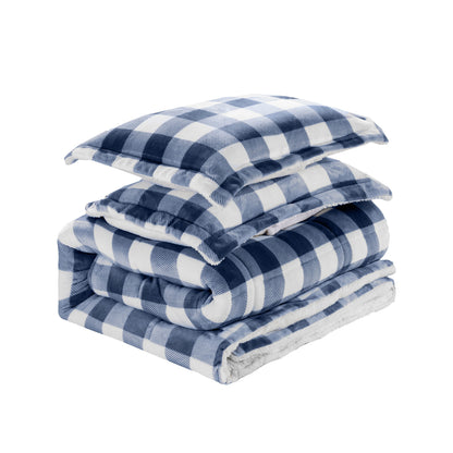 Elegant Comfort 3-Piece Buffalo Micro-Suede Reversible Sherpa - Lodge-Plaid Pattern Comforter Set