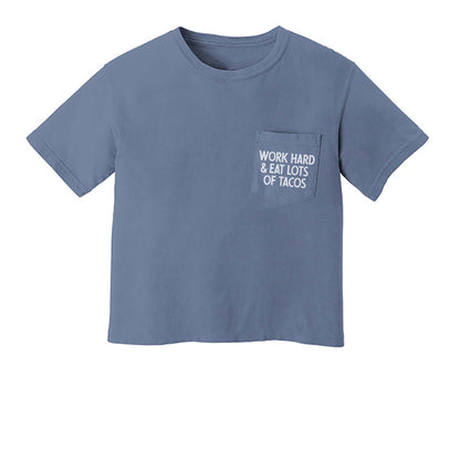 Frankie Jean Work Hard & Eat Lots of Tacos Crop Pocket Tee