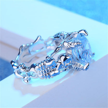 Crystal & Silvertone Ornate Oval-Cut Prong-Set Ring