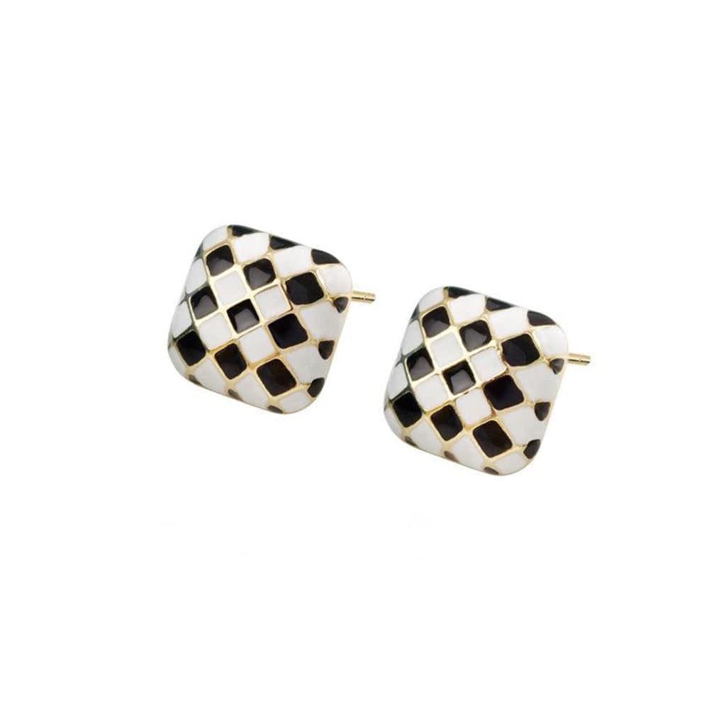 Black & White Checkerboard Square Stud Earrings