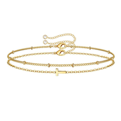 Dainty Initial Layered Chain Bracelet Personalized Adjustable