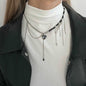 Black Acrylic & Crystal Silvertone Heart Pendant Tassel Necklace