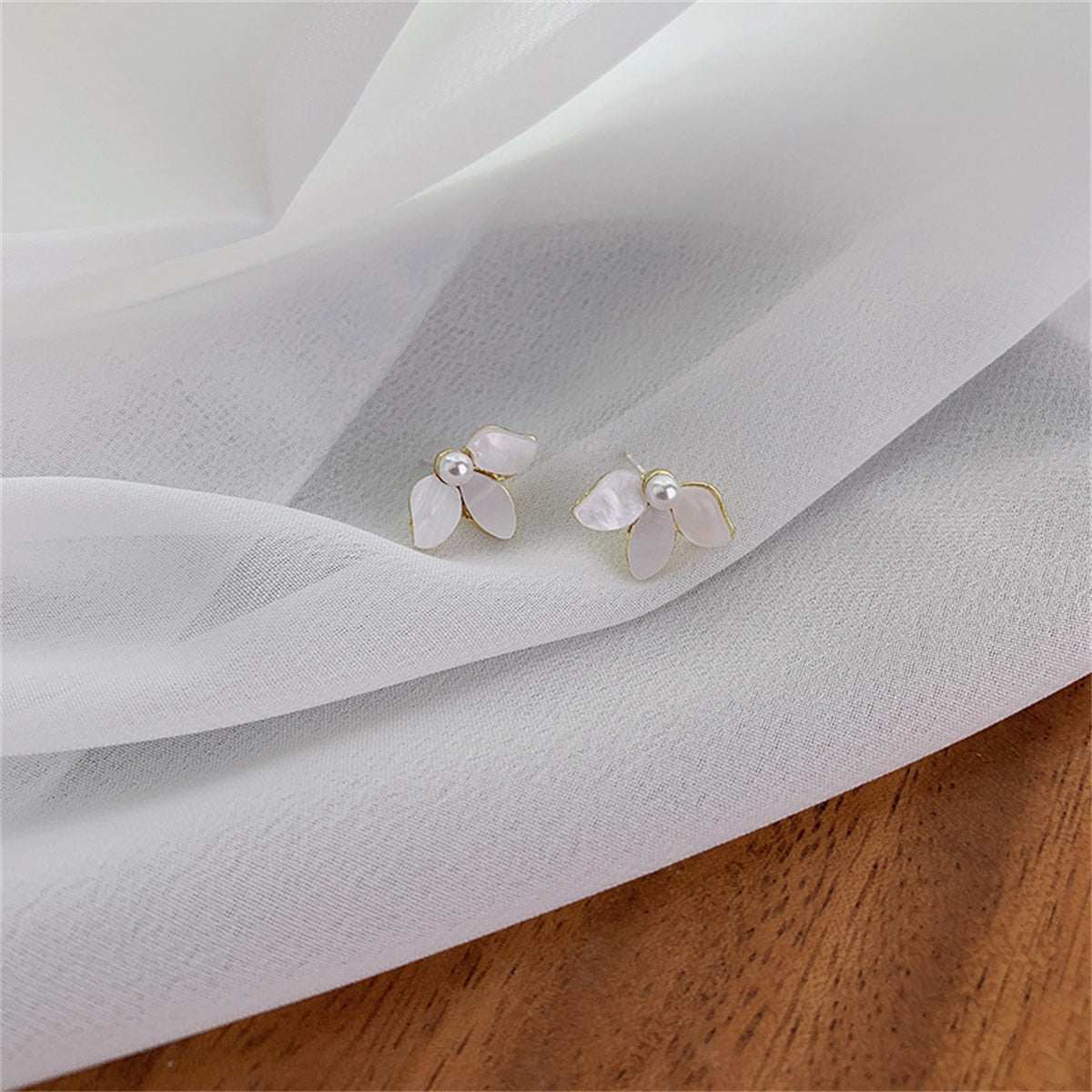 Acrylic & Pearl Petal Stud Earring