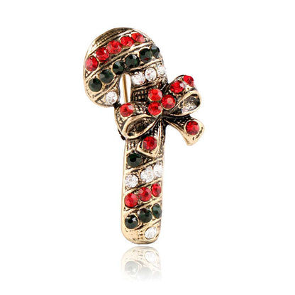 Black Cubic Zirconia & Goldtone Candy Cane Brooch