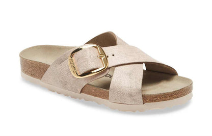 Birkenstock Siena Big Buckle Suede Leather Washed Metallic Rose Gold