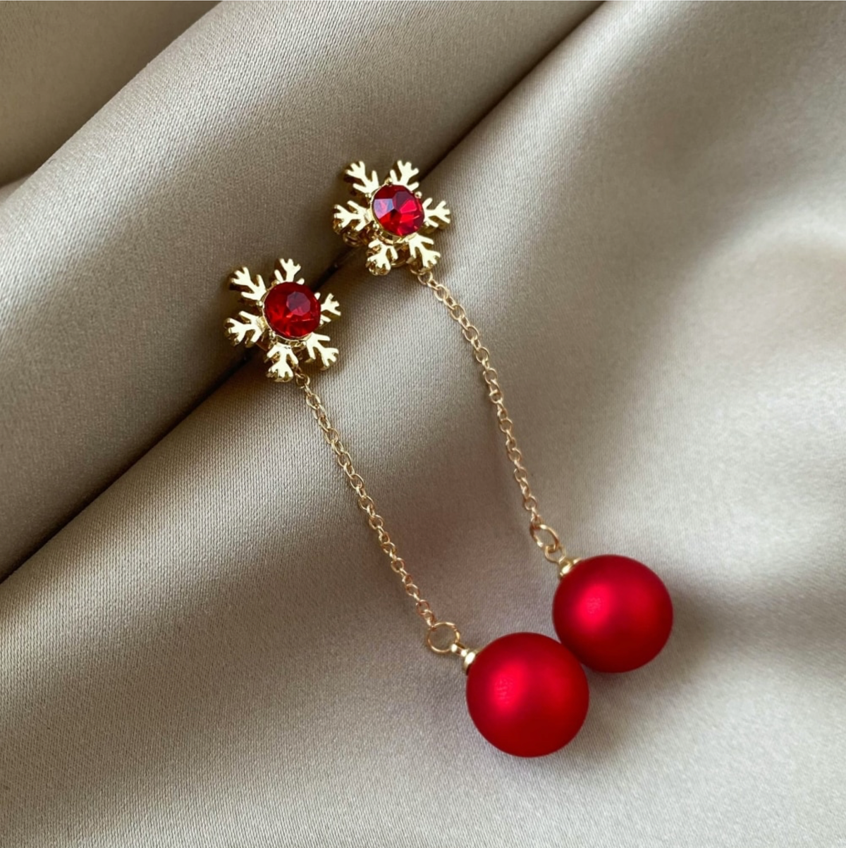 Don’t AsK Goldtone Red Snowflake Chain Drop Earrings