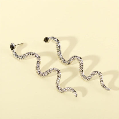 Cubic Zirconia & Silvertone Snake Dangle Earrings
