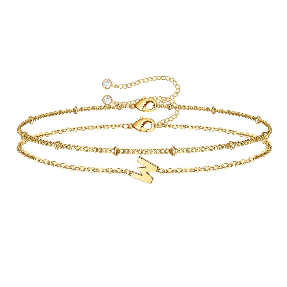 Dainty Initial Layered Chain Bracelet Personalized Adjustable