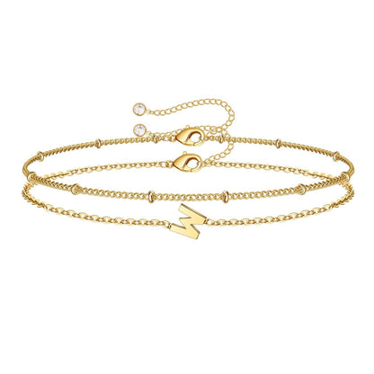 Dainty Initial Layered Chain Bracelet Personalized Adjustable