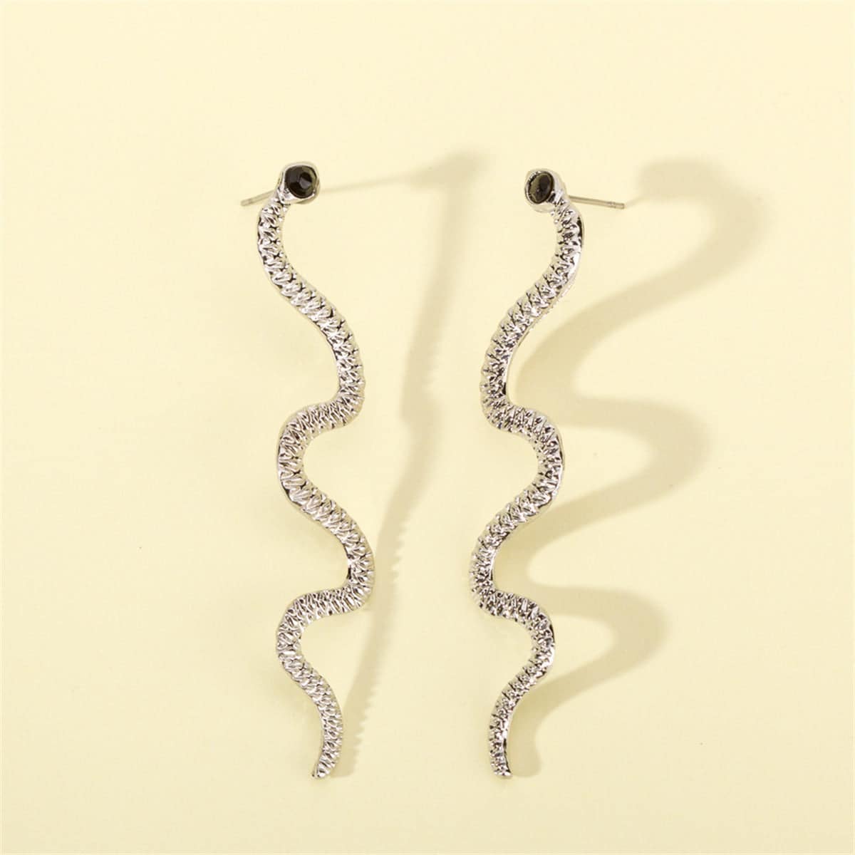 Cubic Zirconia & Silvertone Snake Dangle Earrings