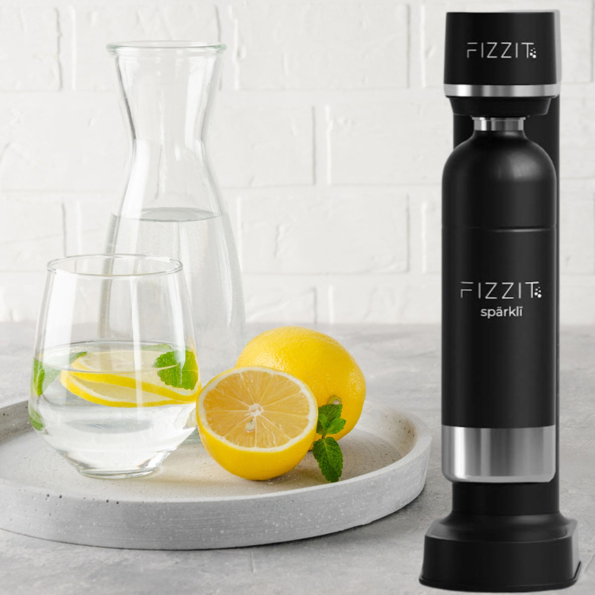 Black Fizzit Stainless Steel Sparkling Water Maker Bundle | Includes Soda Maker, CO2 Cylinder, & 12-Flavor Variety Pack | Customizable Carbonated Water Machine, Reusable Bottle & Eco-Friendly