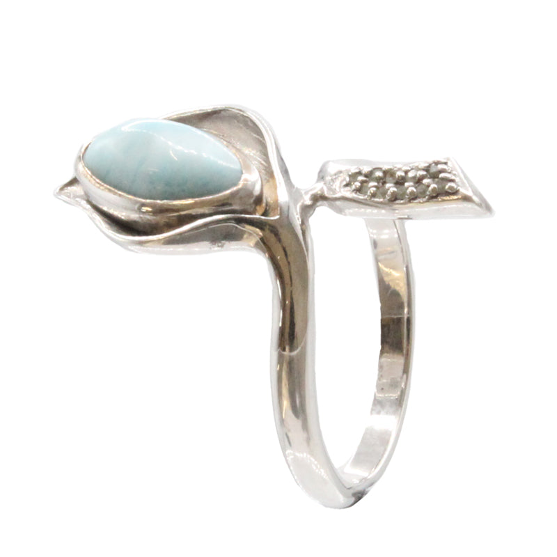 Larimar Stone Sterling Silver Calla Ring Size 8 By Marahlago