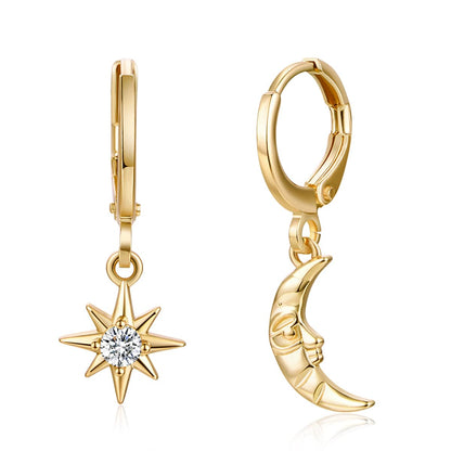 Cubic Zirconia & Goldtone Sun Moon Huggie Earring
