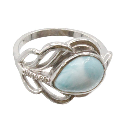 Larimar Stone Sterling Silver Willow Ring Size 8 By Marahlago