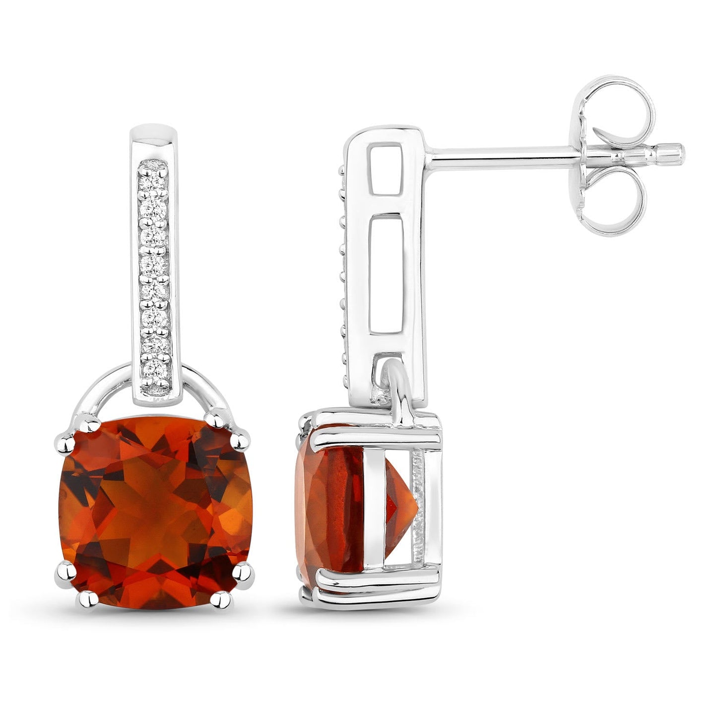 Genuine Madeira Citrine and Lab Diamond Silver Dangle Earrings