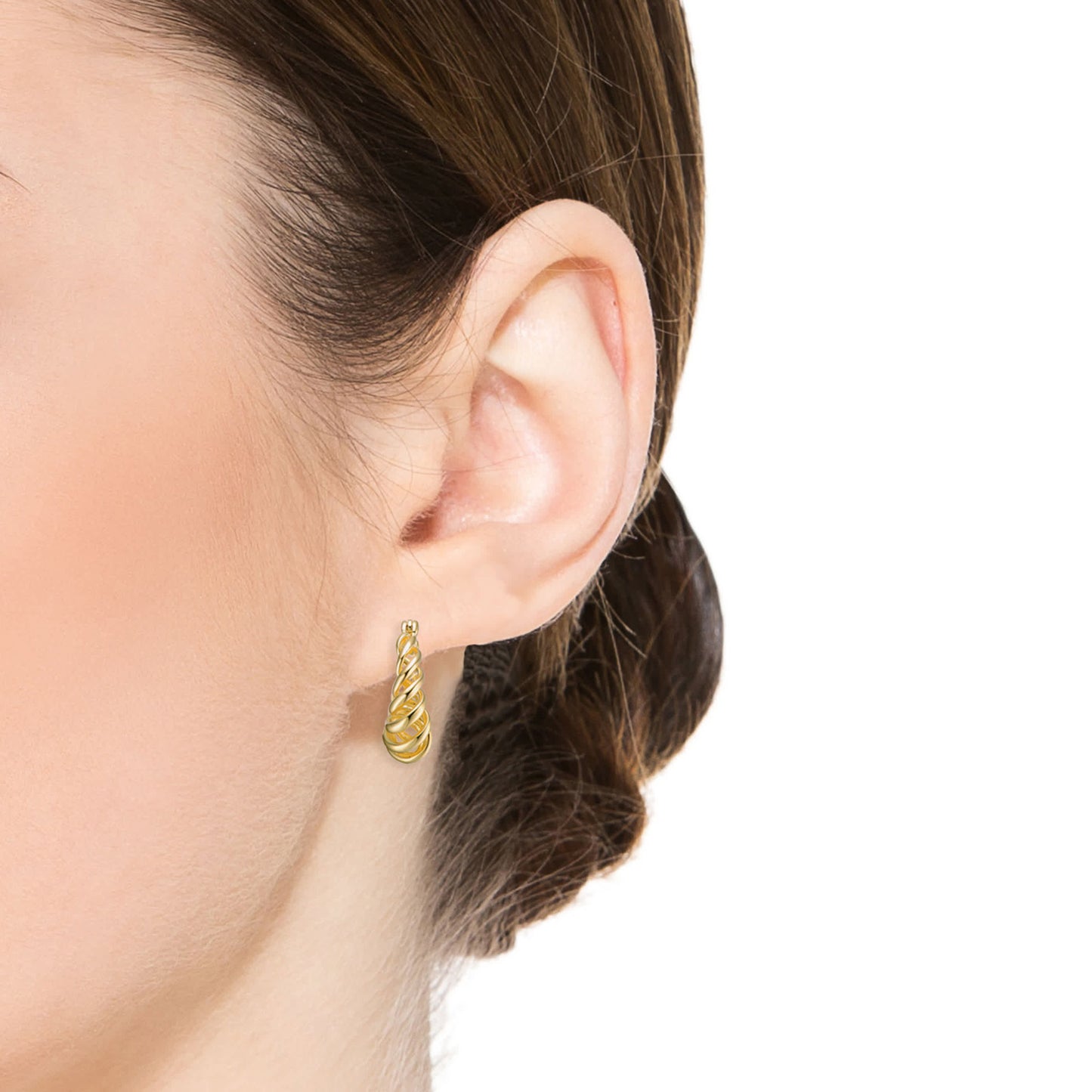 14k Yellow Gold Plated Twisted Halo Hoop Earrings