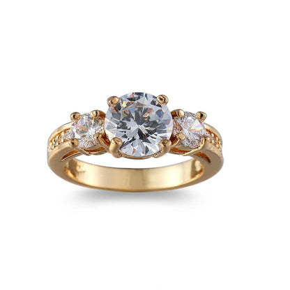 Cubic Zirconia & Goldtone Round-Cut Tri-Stone Ring
