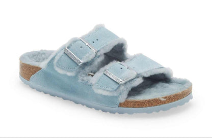 Birkenstock Arizona Shearling Suede Leather Light Blue
