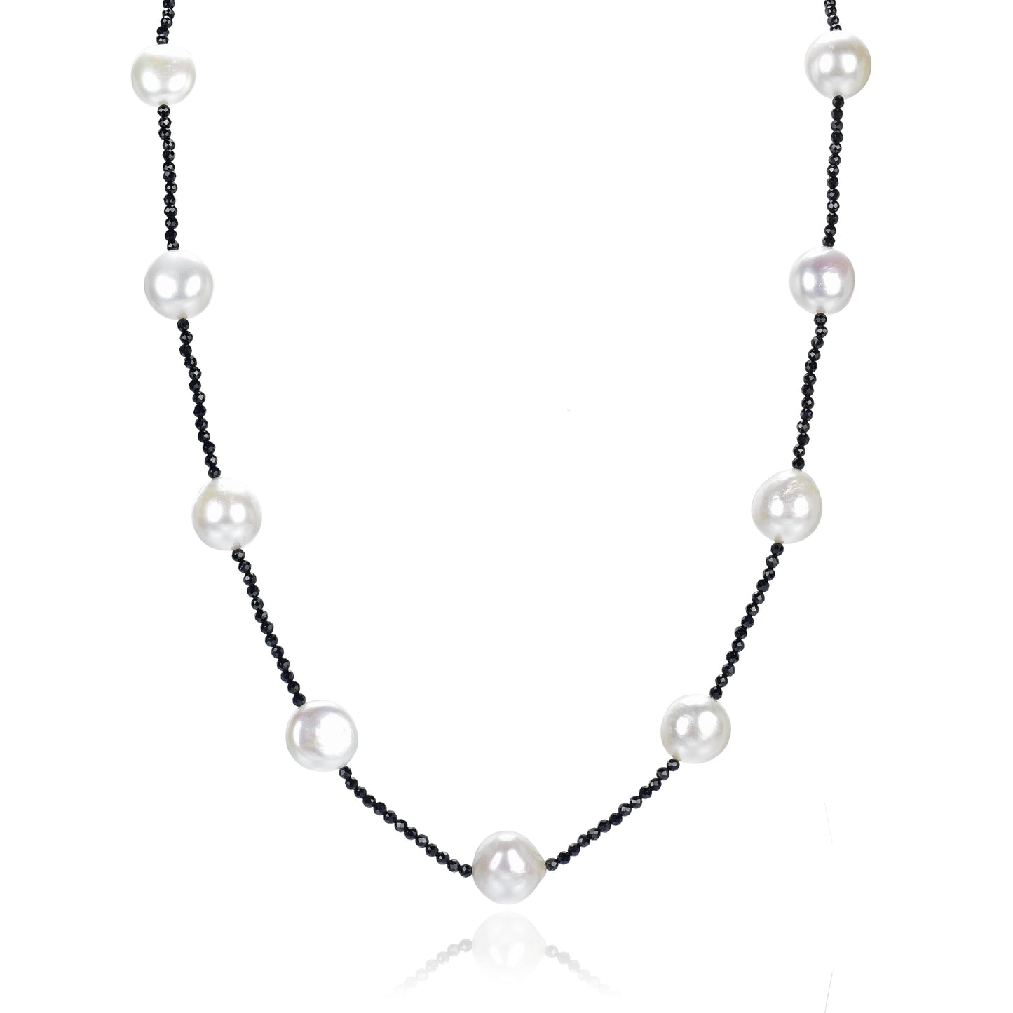 Freshwater Pearl and Black Spinel Beaded Station Necklace