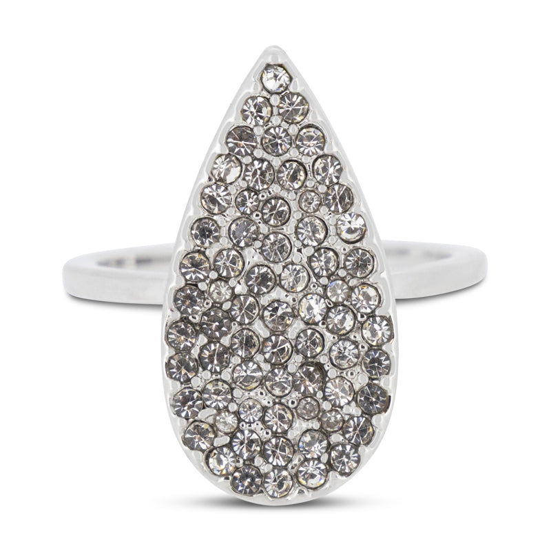 Covet Rhodium Plated Cubic Zirconia Teardrop Pave Ring - Size K