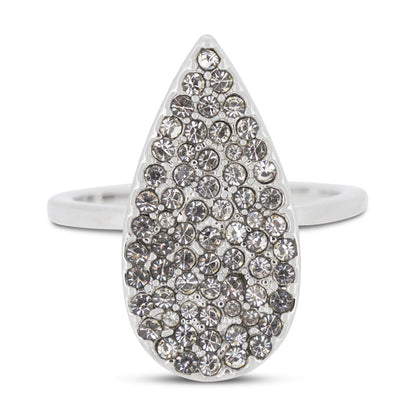 Covet Rhodium Plated Cubic Zirconia Teardrop Pave Ring - Size K