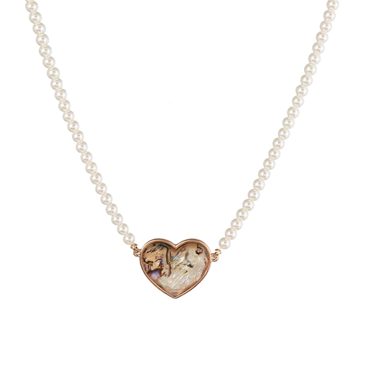 Abalone Shell & Pearl Goldtone Heart Pendant Necklace