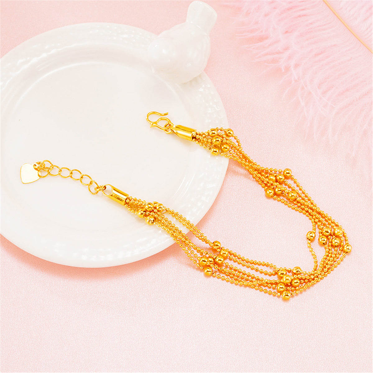24k Goldtone Round Bead Layered Station Bracelet