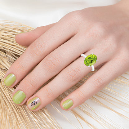 2.60CT Oval Shape Natural Peridot Sterling Silver Solitaire Ring