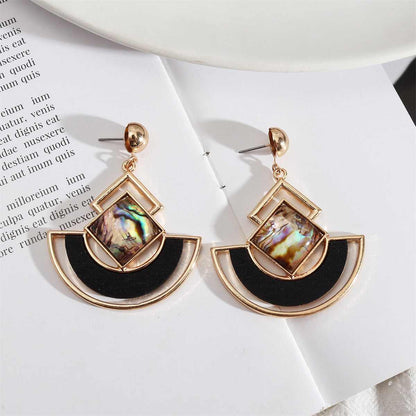Abalone Shell & Goldtone Square Fan Drop Earrings