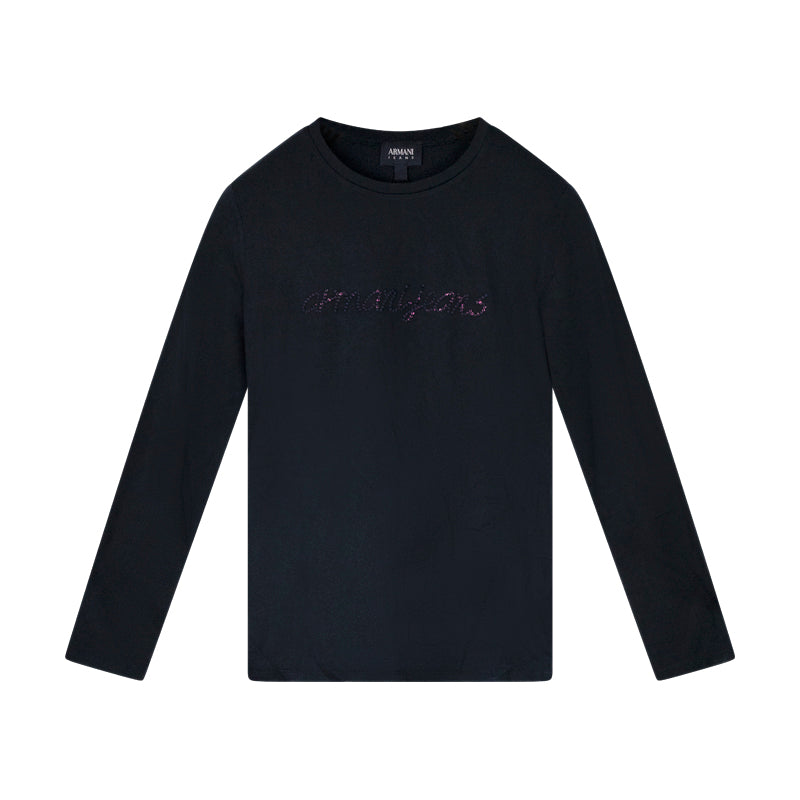 Armani Jeans Logo Long Sleeved Navy T-Shirt 6Y5T20 Women's